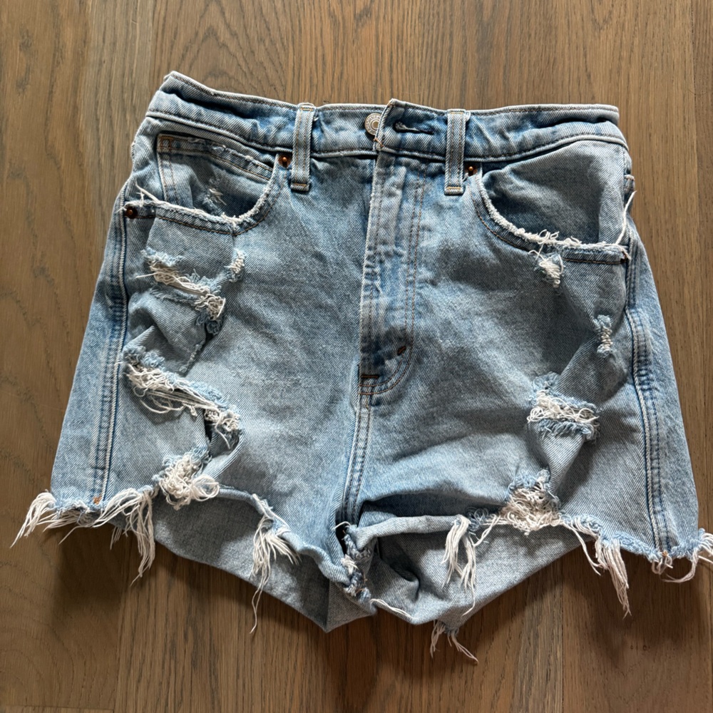 Abercrombie & Fitch Blue Jean Shorts Distressed High-Waisted